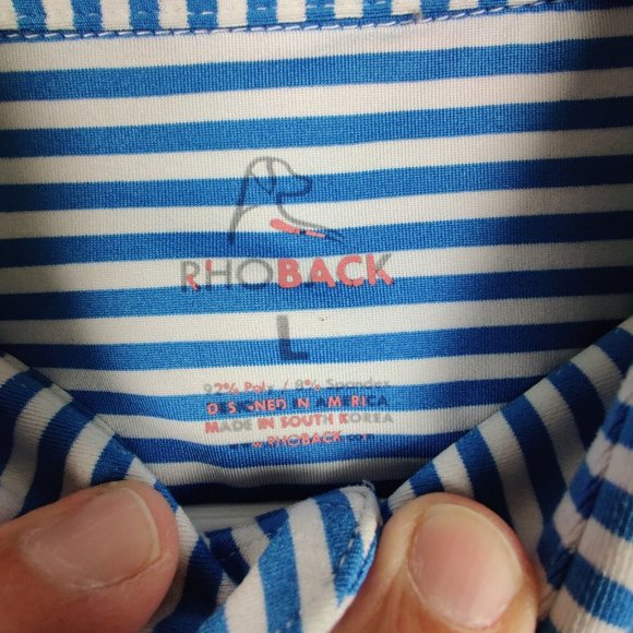 Rhoback Polo Shirt Adult Large Blue White Casual Performance Golf Golfer Men - Picture 8 of 8